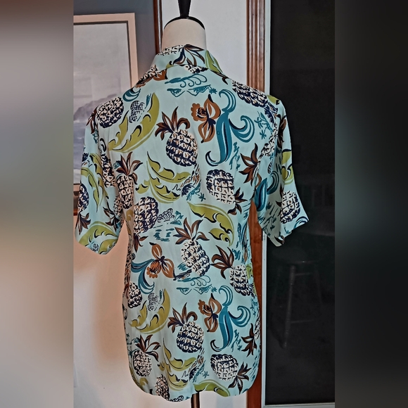 NWOT Anna Sui Blue & Green Hawaiian Button Down Shirt, Size P - Picture 2 of 3